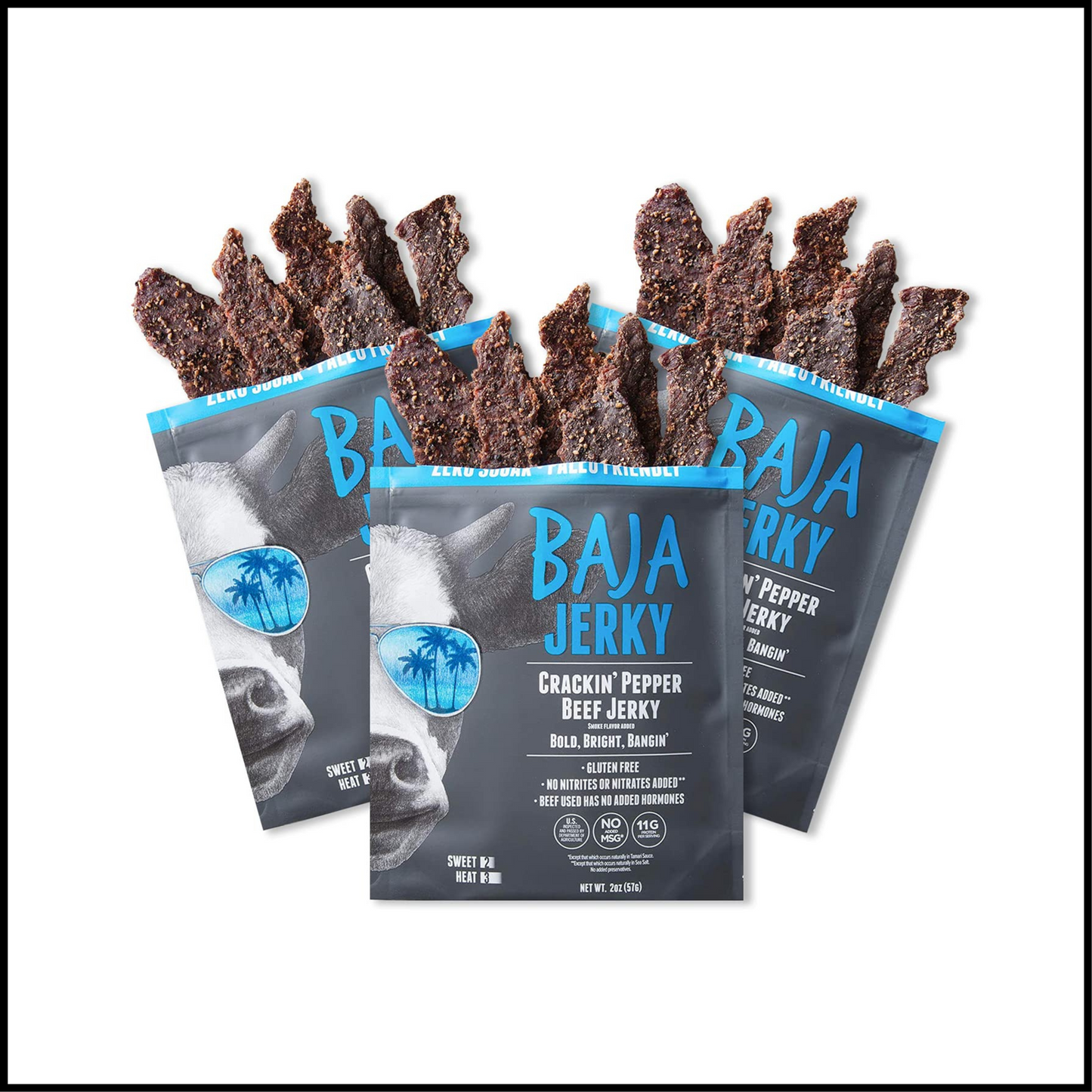 100% All Natural Beef Jerky Crackin' Pepper | 2 oz Bag - Pack of 3