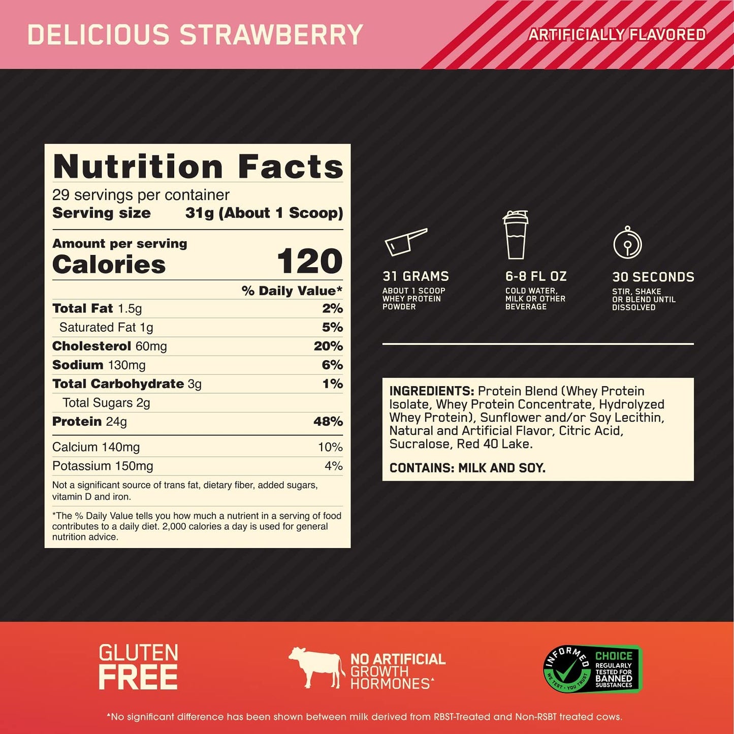 Gold Standard 100% Whey Protein Powder | Strawberry 2 lbs