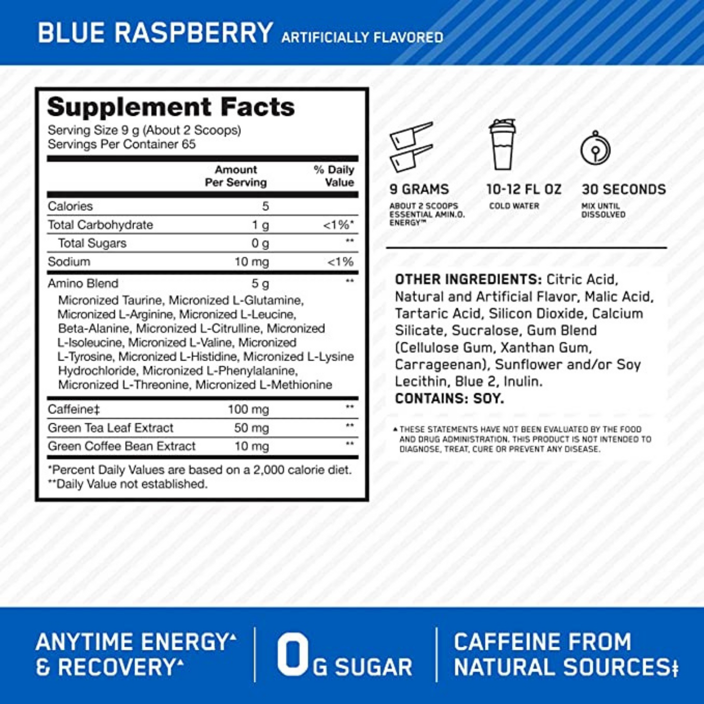 Optimum Nutrition Amino Energy | Blue Raspberry 65 Servings
