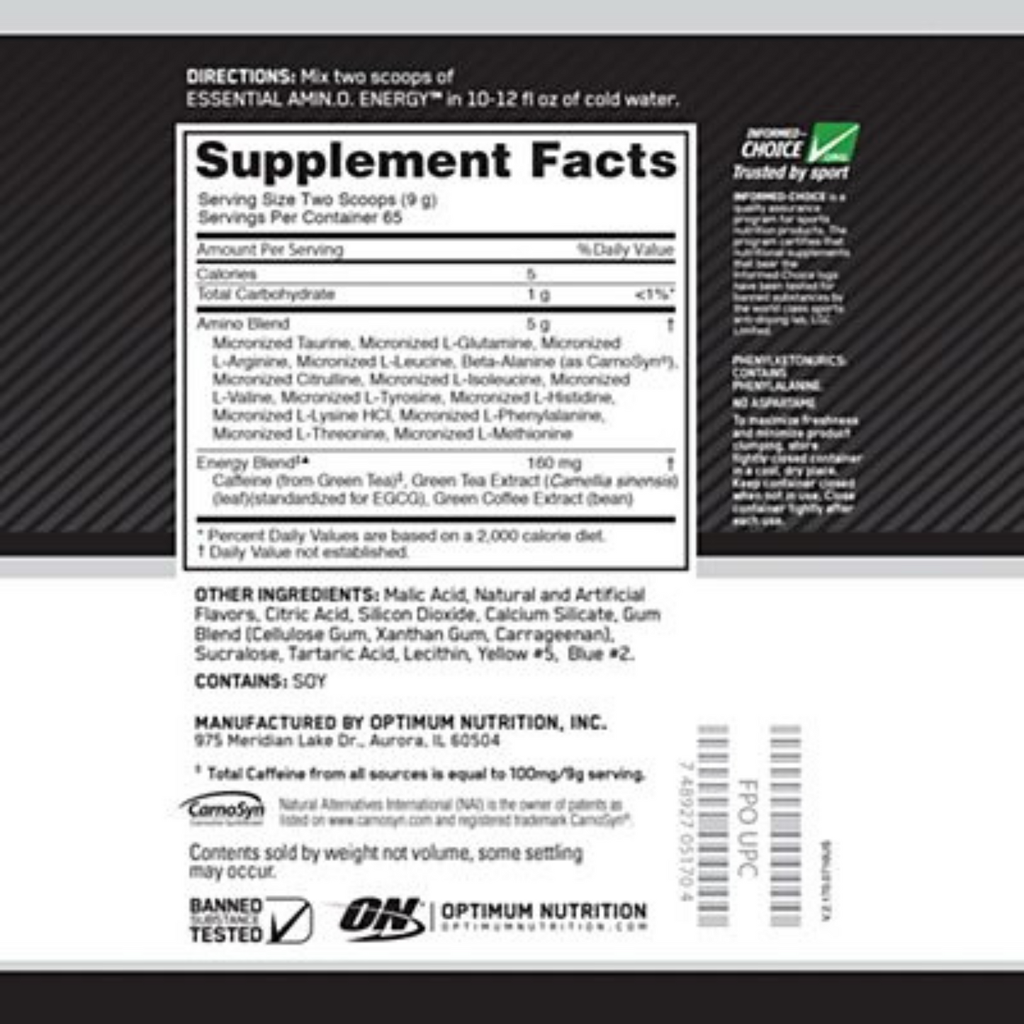 Optimum Nutrition Amino Energy | Green Apple 65 serving