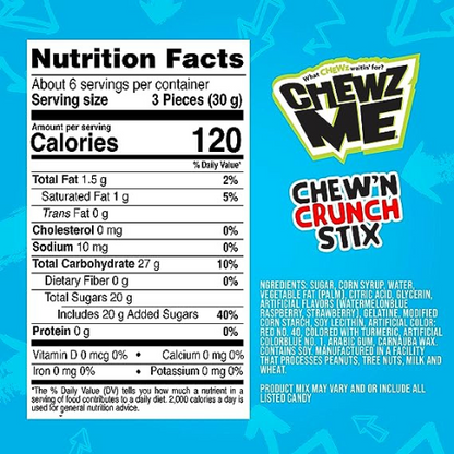 Chewy N’ Crunchy Stix | ChewzMe - 6 oz Bag 170g