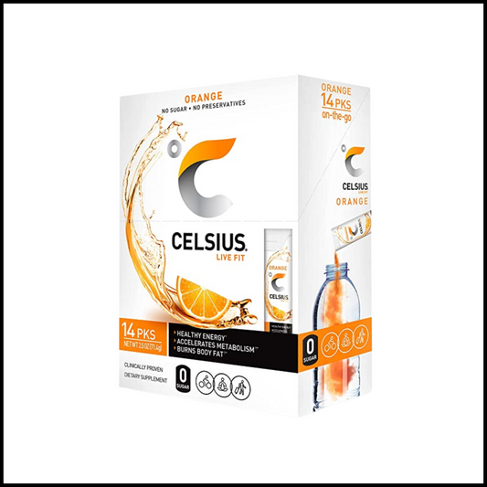 CELSIUS On-the-Go Powder Stick Zero Sugar Orange - 2.6 Oz | 14 Sticks Per Pack