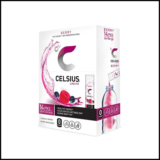 CELSIUS On-the-Go Powder Stick Packs Zero Sugar - Berry 3.8oz | 14 Sticks Per Pack
