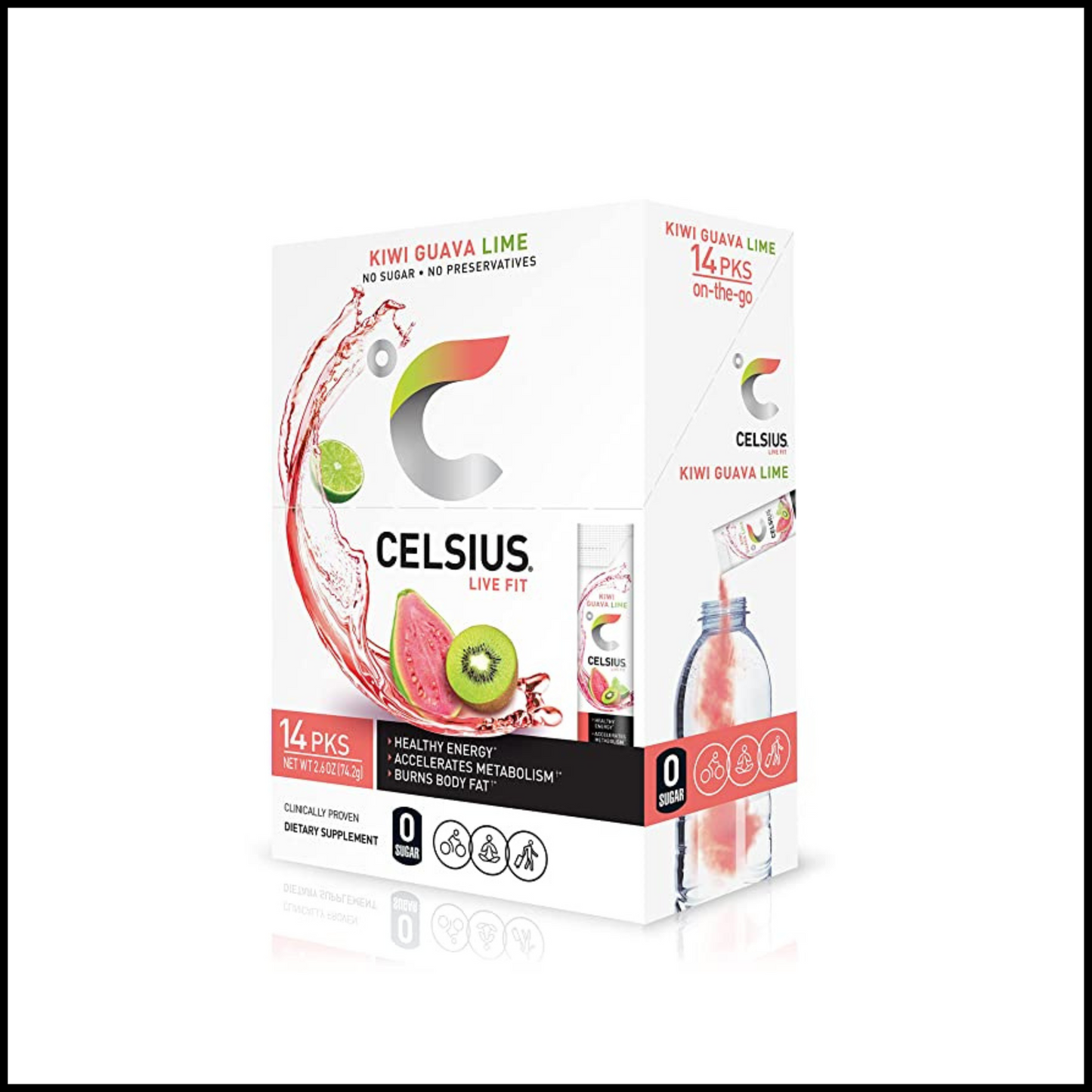Kiwi Guava Lime On-the-Go Powder Stick Packs Zero Sugar | 14 Sticks per Pack