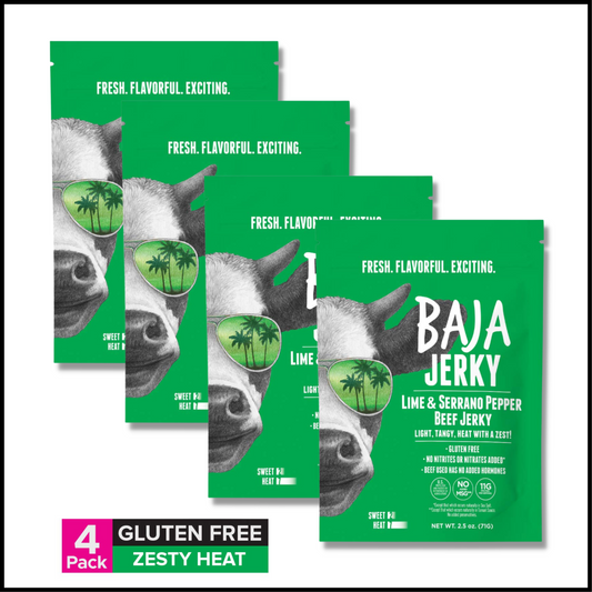100% All Natural Beef Jerky Keto Jerky Gluten Free Low Calorie Craft Jerky Lime and Serrano Pepper | 2.5 oz Bag Pack of 4