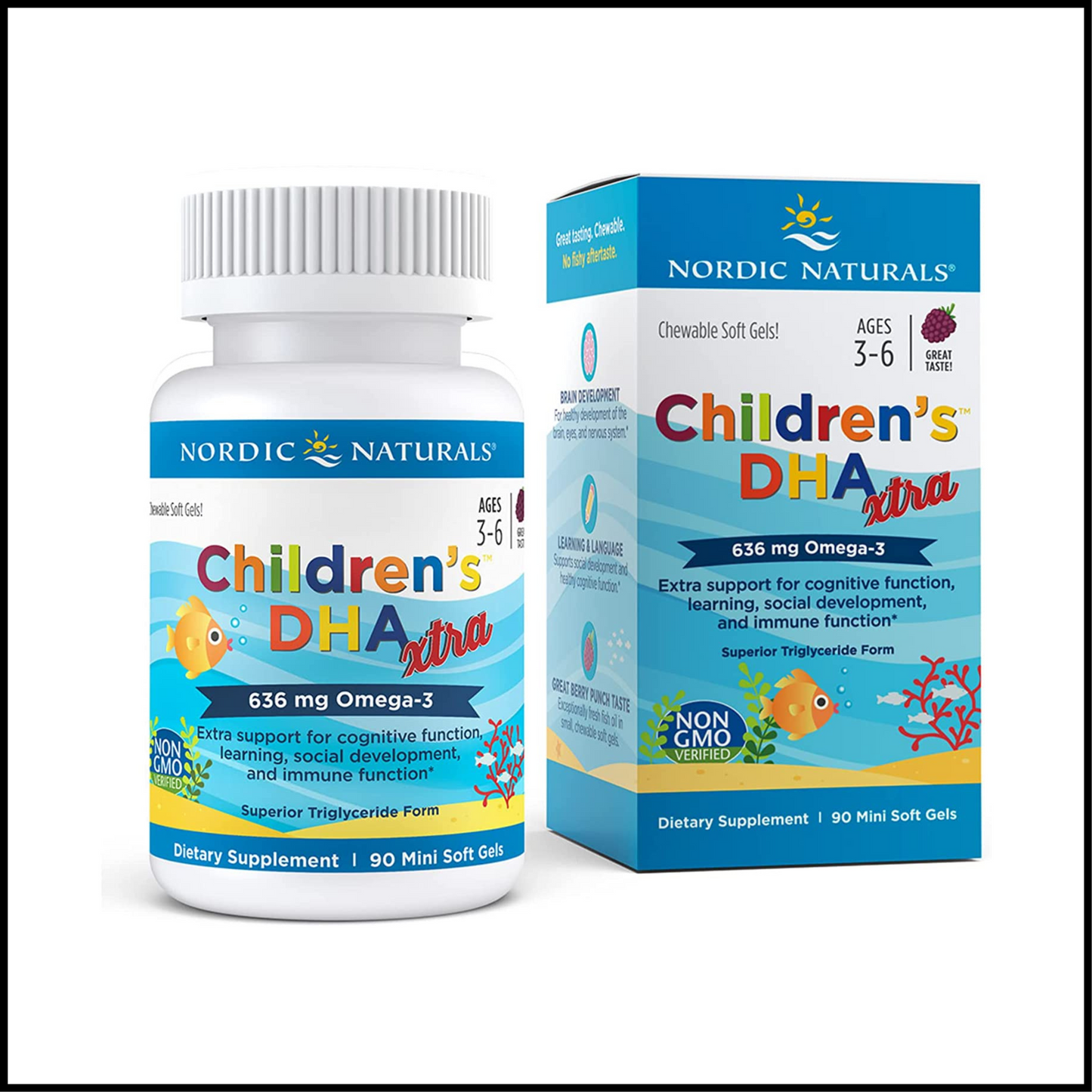 Children’s DHA Xtra Berry Punch | 90 Mini Chewable Soft Gels for Kids