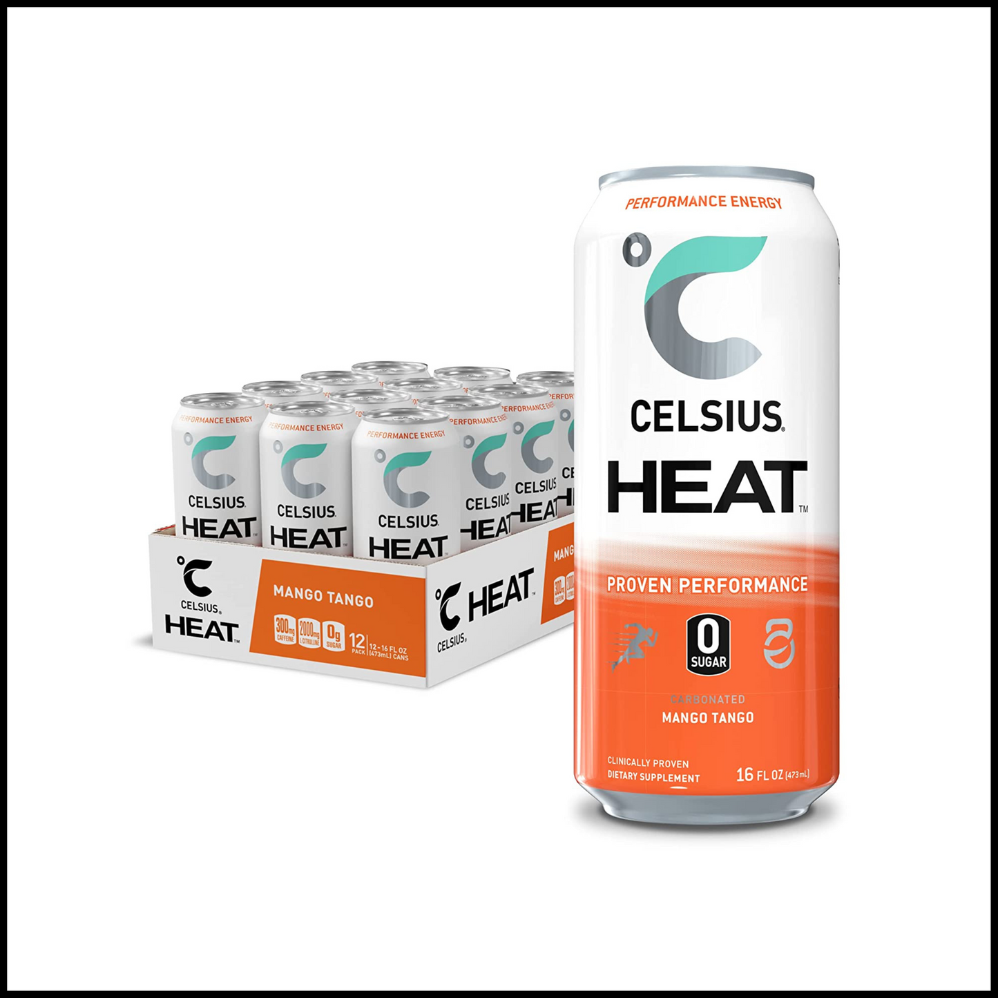 HEAT Performance Energy Drink Mango Tango | 16 Fl Oz Pack of 12